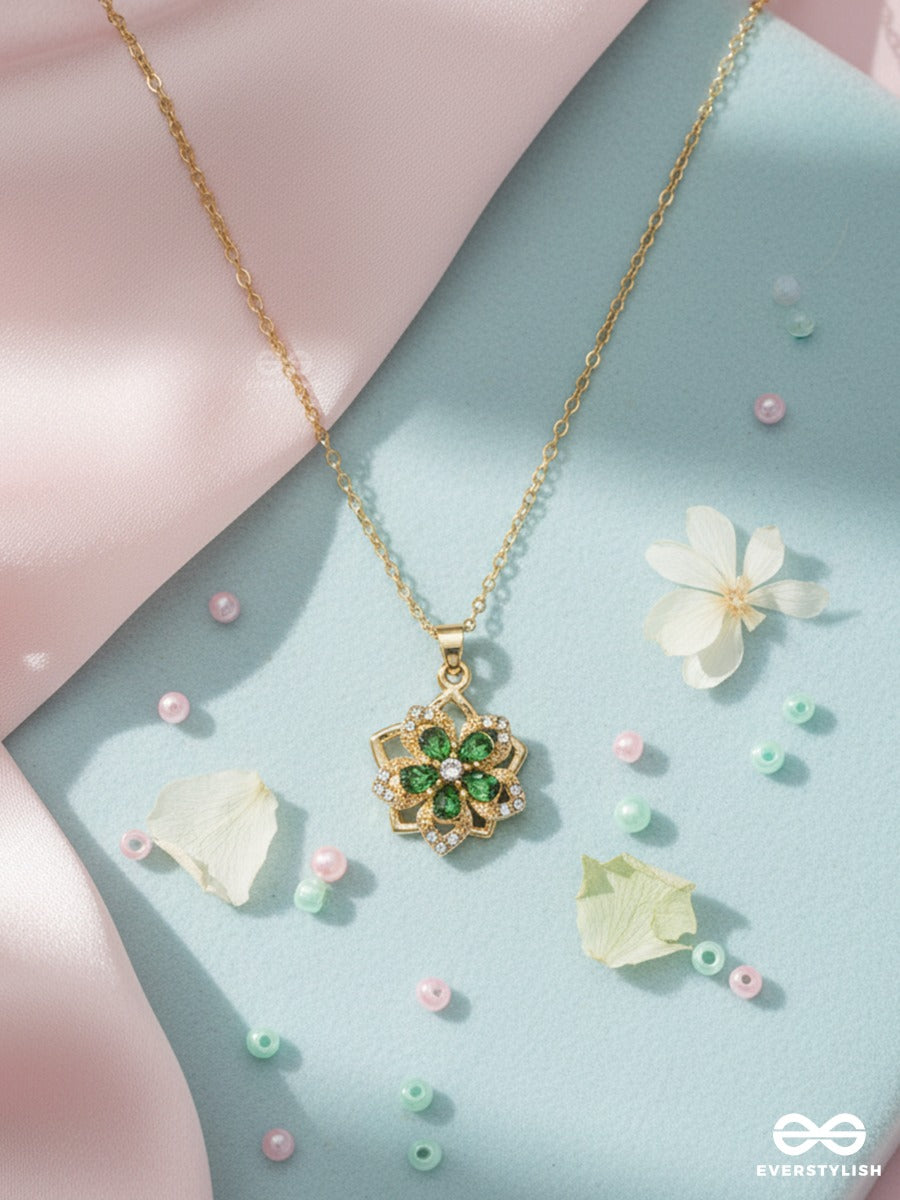 Emerald Bloom - Anxiety Spinning Necklace With Floral Pendant