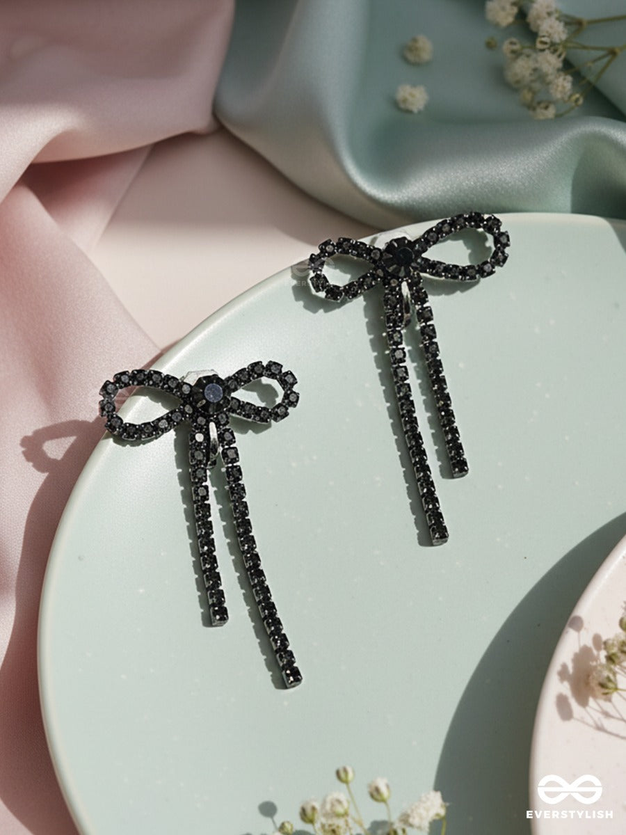 Shadow Ribbon - Black Crystal Earrings
