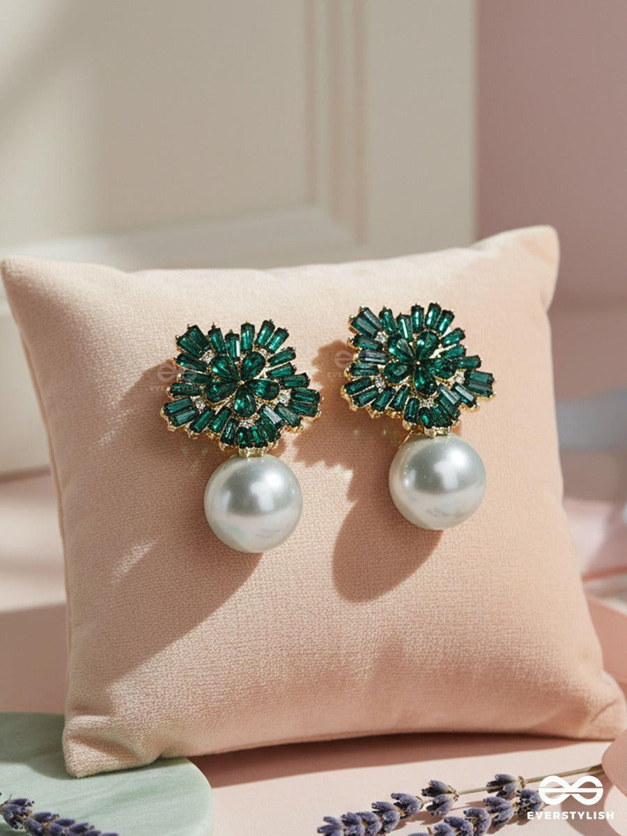 Emerald Stellar - Crystal Pearl Drop Earrings