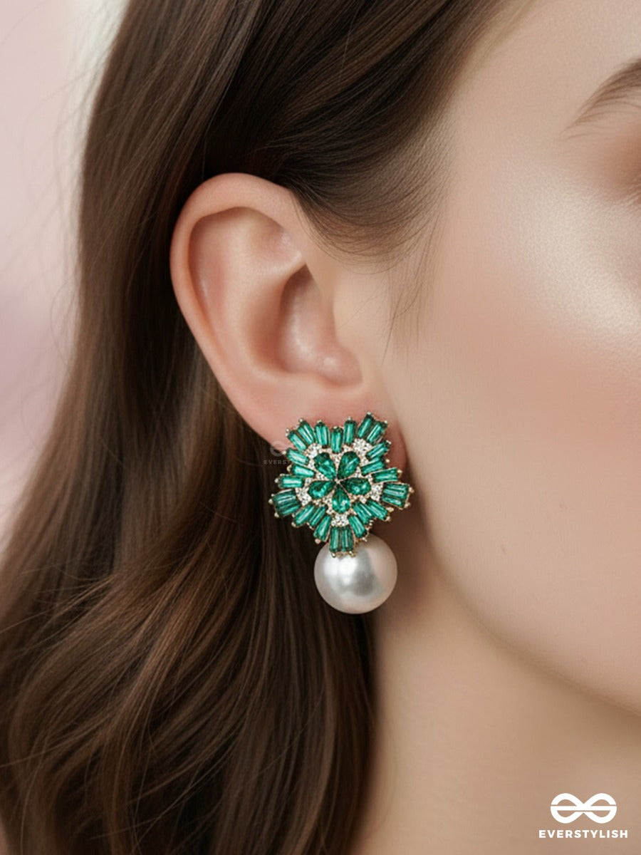 Emerald Stellar - Crystal Pearl Drop Earrings