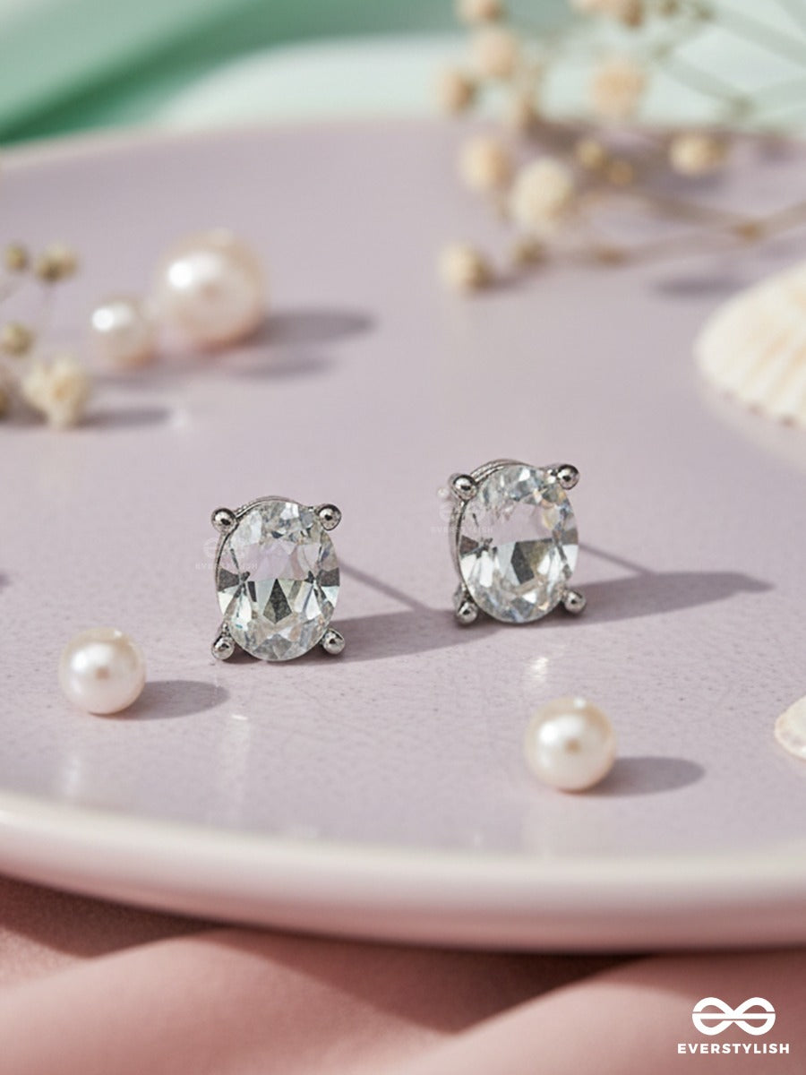 Smoke Spark - Silver Toned Faceted Stone Stud Earrings