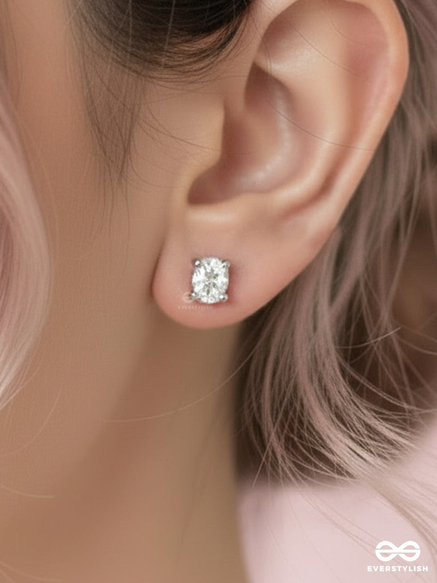 Smoke Spark - Silver Toned Faceted Stone Stud Earrings