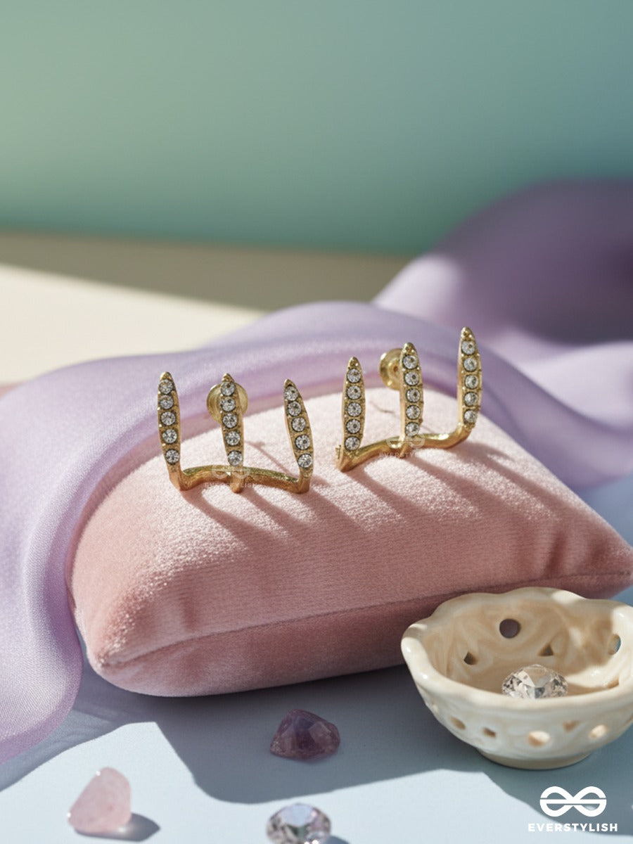 Tiara Trace - Minimal Crown Golden Stud Earrings