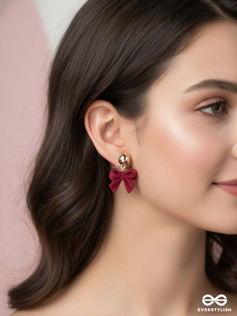 Wine Bow - Velvet Bow Drop Earrings