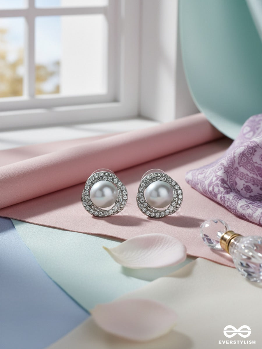 Milkstone Charm - Pearl Stud Earrings With CZ Accents