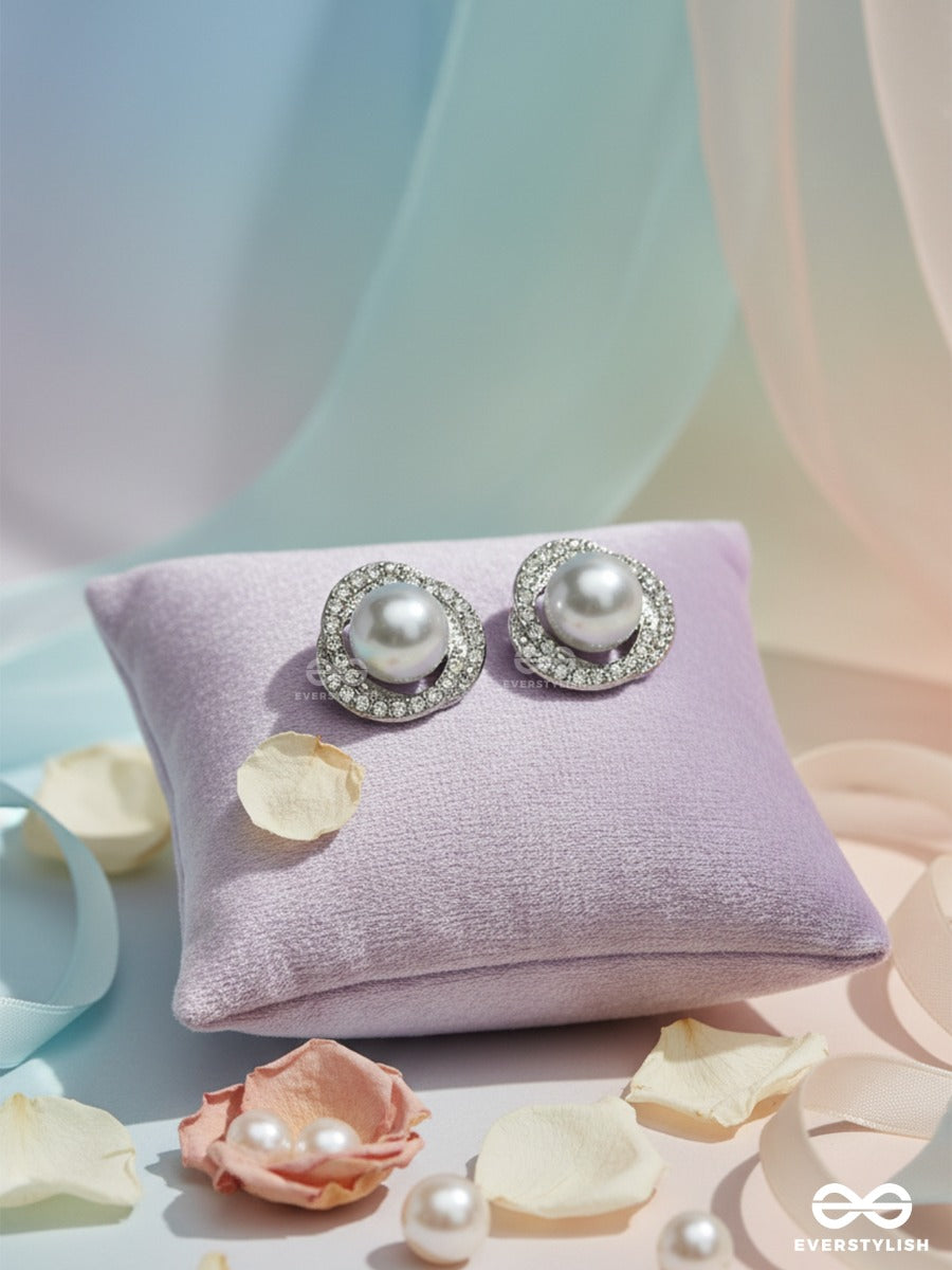 Milkstone Charm - Pearl Stud Earrings With CZ Accents