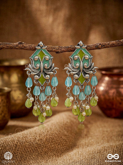 Lotus Cascade - Oxidised Beaded Statement Jodhpuri Jhumkas