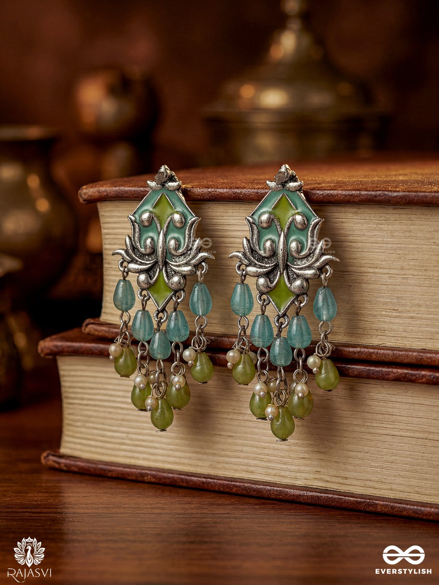Lotus Cascade - Oxidised Beaded Statement Jodhpuri Jhumkas