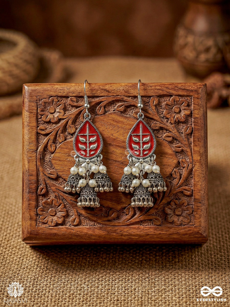 Ember Foliage - Oxidised Statement Jodhpuri Jhumkas