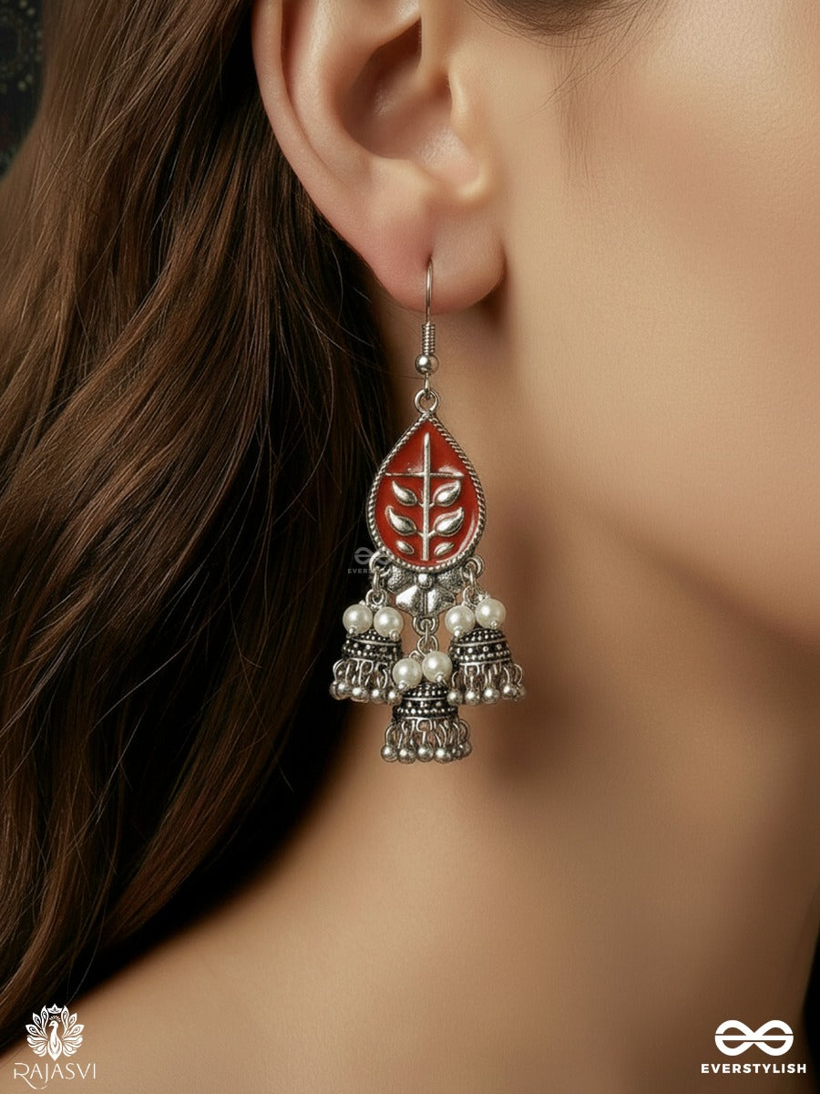 Ember Foliage - Oxidised Statement Jodhpuri Jhumkas