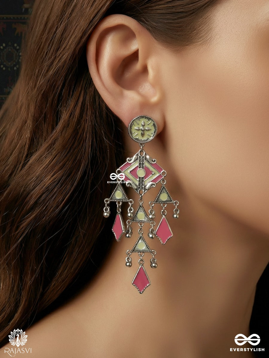 Kalikrit - Oxidised Earrings With Enamel Motifs And Ghungroo Charms