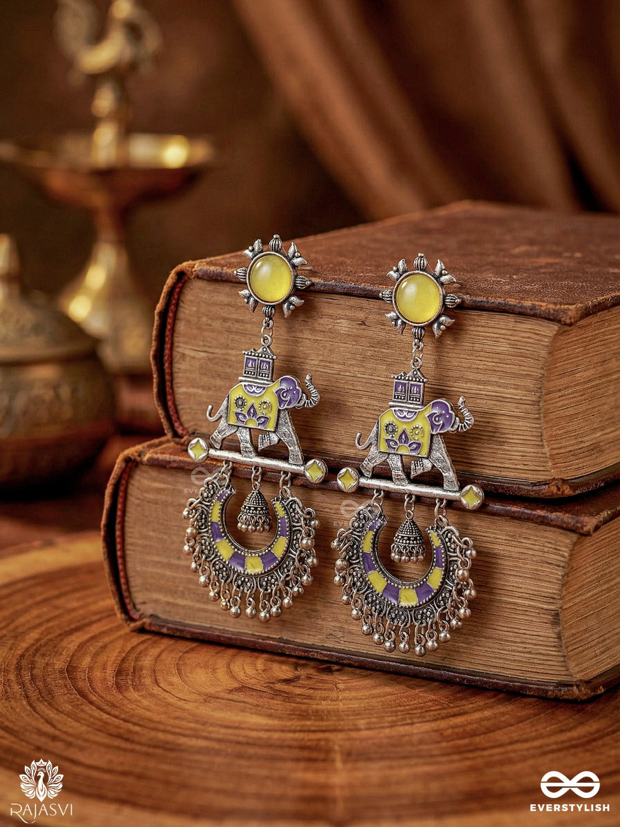 Royal Caravan - Oxidised Elephant Drop Earrings