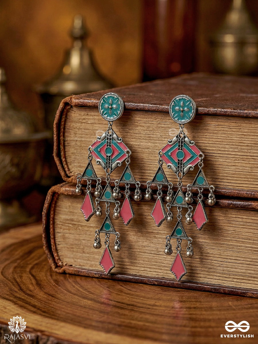 Saanj Caravan - Oxidised Earrings With Tribal Links And Drop Fringe