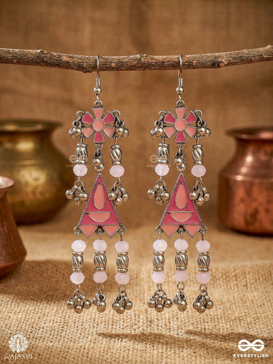 Floral Symphony - Oxidised Enamelled Tassel Jodhpuri Jhumkas