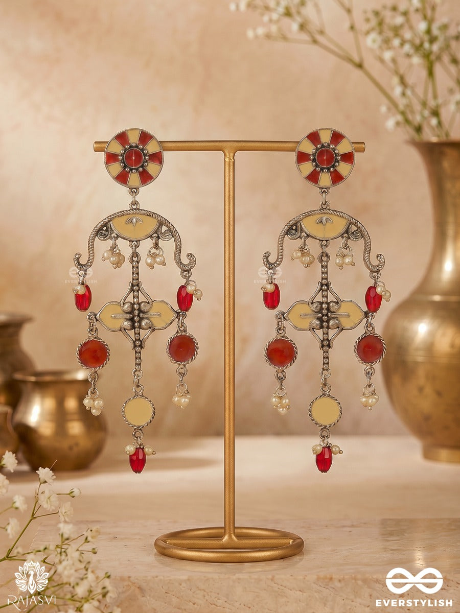 Surkh Jhankar - Oxidised Earrings With Floral Stud And Dangling Charm Drops