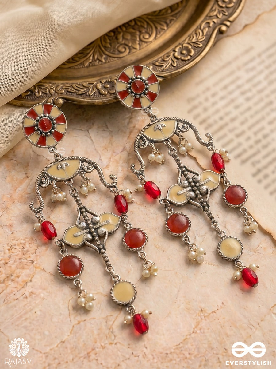 Surkh Jhankar - Oxidised Earrings With Floral Stud And Dangling Charm Drops