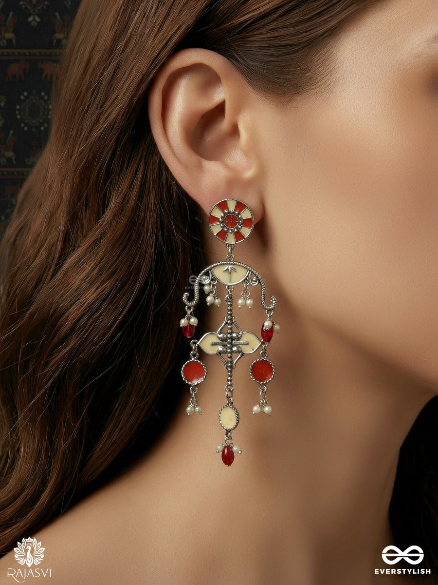 Surkh Jhankar - Oxidised Earrings With Floral Stud And Dangling Charm Drops