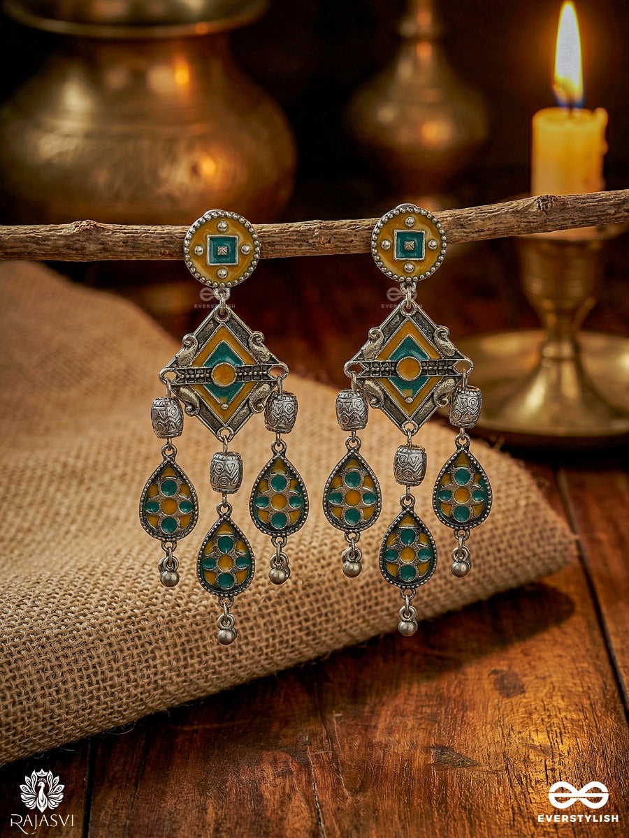Gulkaar Drape - Oxidised Earrings With Colorful Enamel Drops