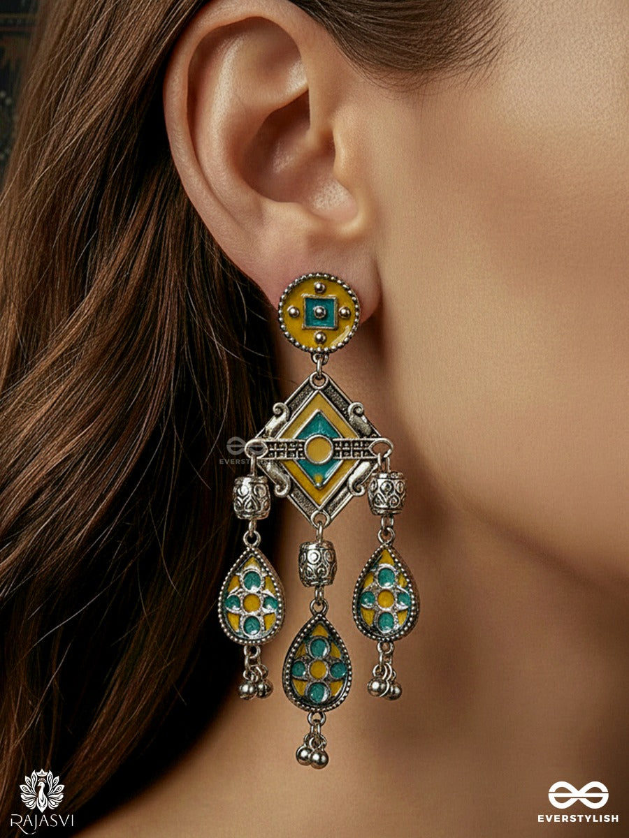 Gulkaar Drape - Oxidised Earrings With Colorful Enamel Drops
