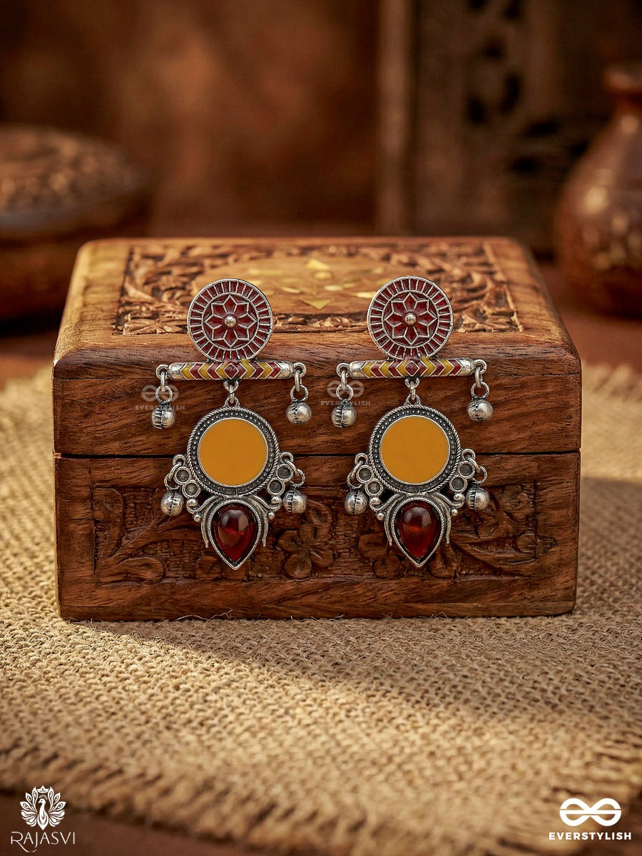 Rustic Medal - Oxidised Stone Jodhpuri Jhumkas