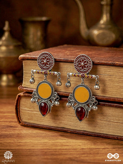 Rustic Medal - Oxidised Stone Jodhpuri Jhumkas