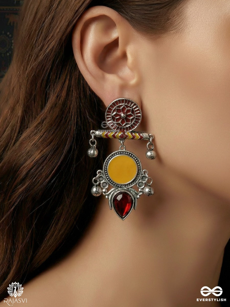 Rustic Medal - Oxidised Stone Jodhpuri Jhumkas