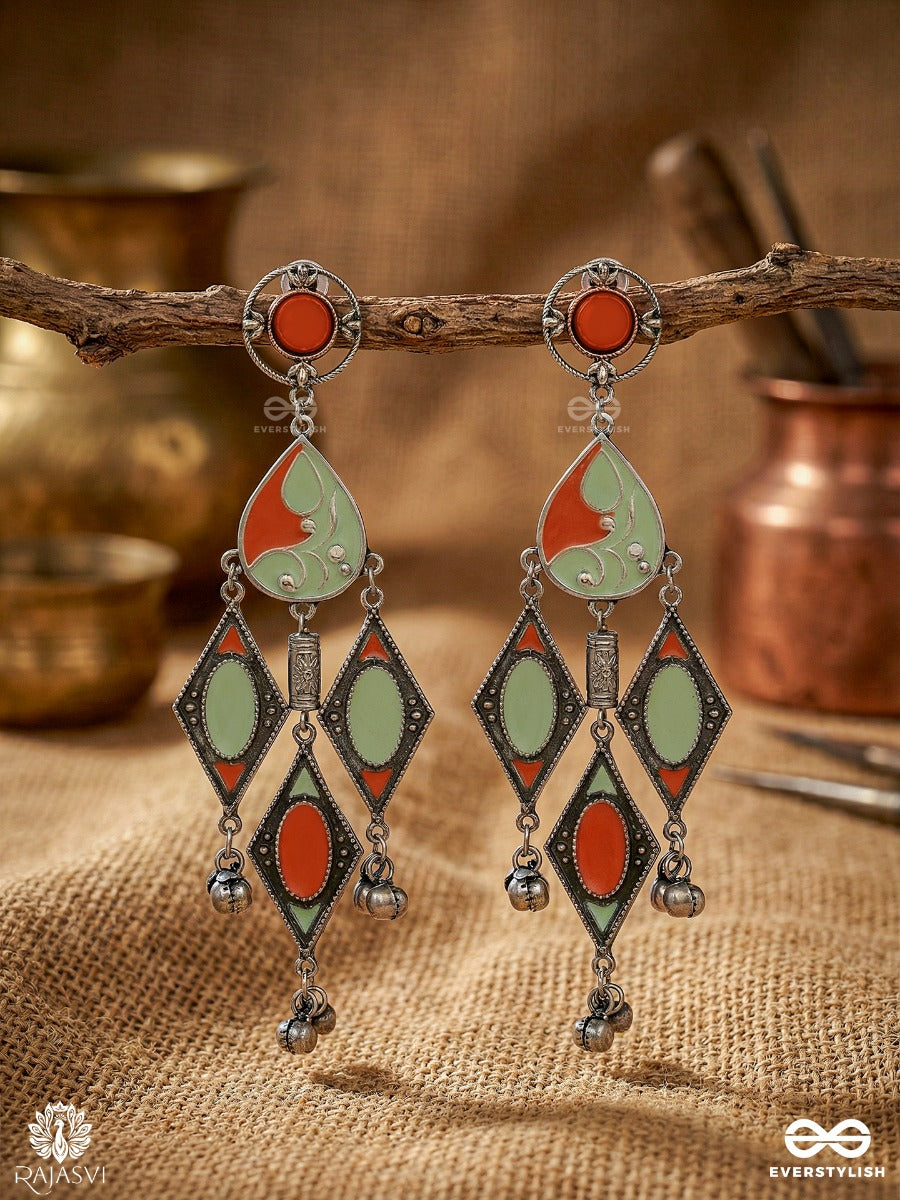Boho Baali - Oxidised Statement Earrings With Ornate Panels And Bead Drops