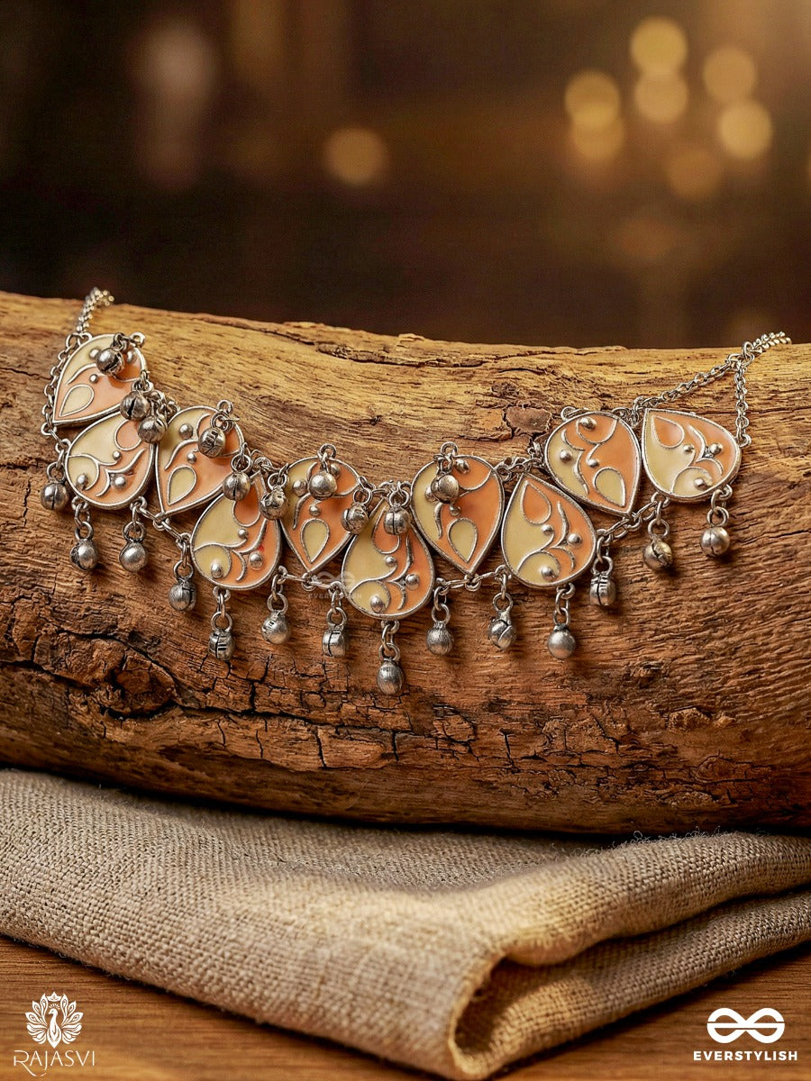 Kesar Kangan - Oxidised Bracelet With Enamel Heart Motifs And Dangling Bells