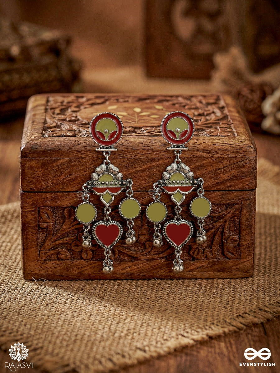 Dhaara Hanging - Oxidised Jodhpuri Jhumkas With Ornate Centre And Bead Danglers