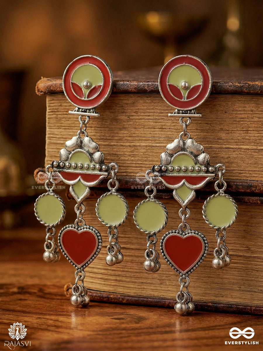Dhaara Hanging - Oxidised Jodhpuri Jhumkas With Ornate Centre And Bead Danglers