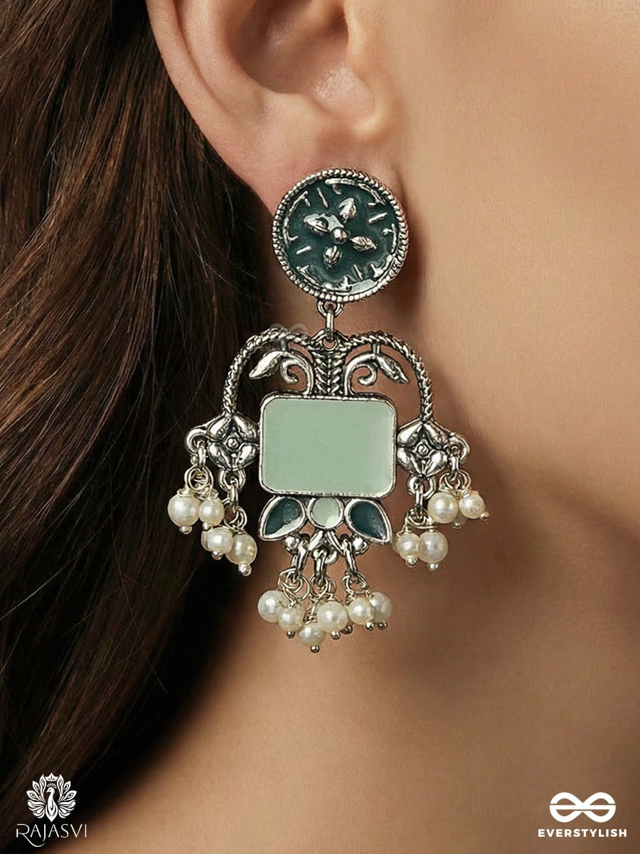 Breeze Bloom - Floral Oxidised Jodhpuri Jhumkas With Ornate Drops