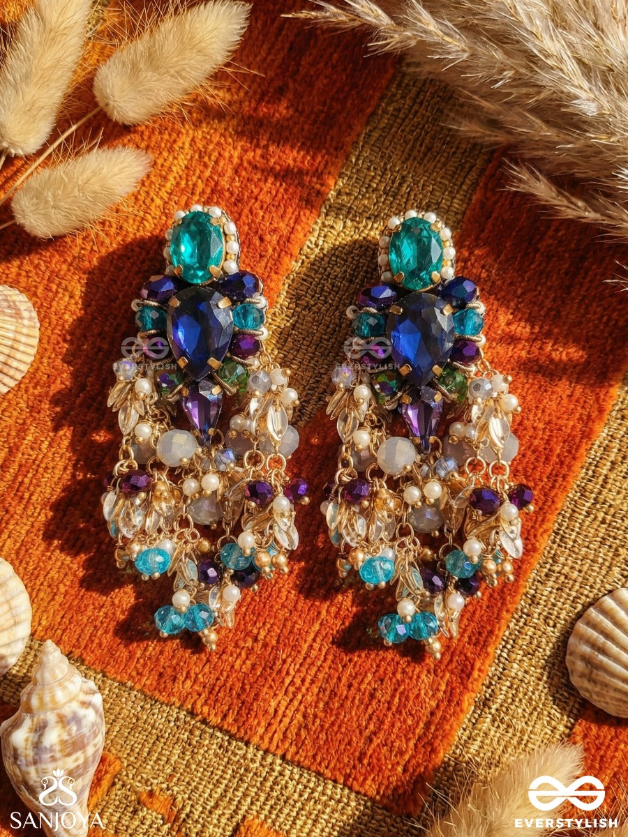 Shyamjharna - Waterfall Of Dusk - Festive Earrings With Deep-Toned Gems And Layered Drop Accents