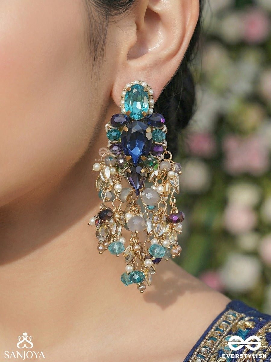 Shyamjharna - Waterfall Of Dusk - Festive Earrings With Deep-Toned Gems And Layered Drop Accents