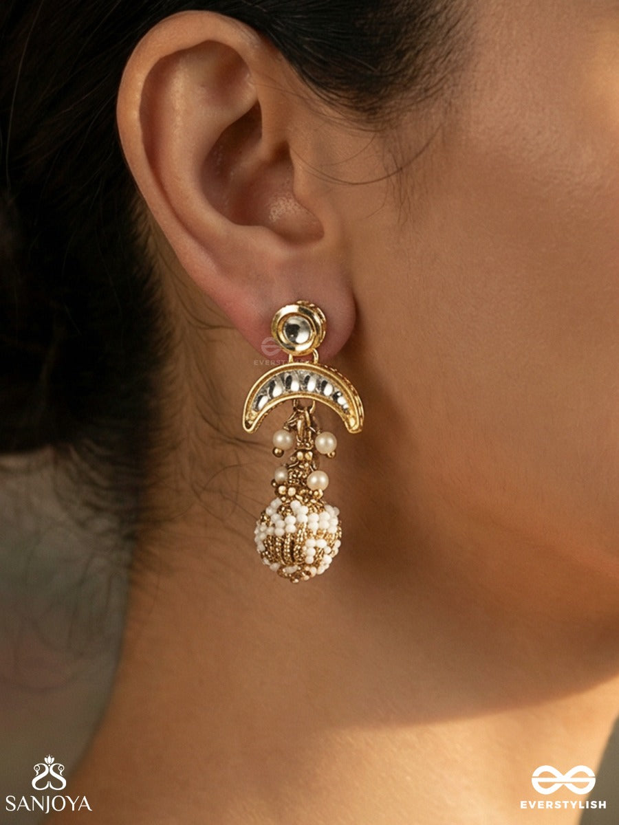 Somarekha - Line Of The Moon - Delicate Earrings With Curved Crescent And Pearl Cluster Accents