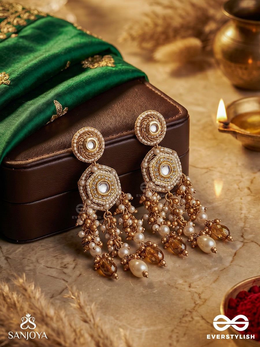 Manidharika - Holder Of Jewels - Festive Earrings With Embellished Panels And Multi-Pearl Danglers