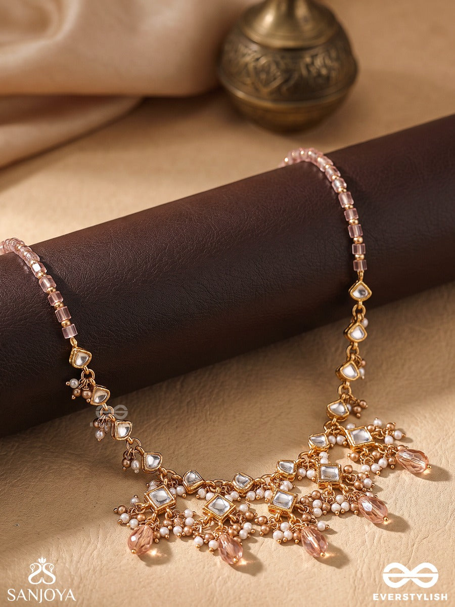 Shashirekha - Line Of The Moon - Elegant Necklace With Repeating Polki Links And Cascading Crystal Drop Fringe