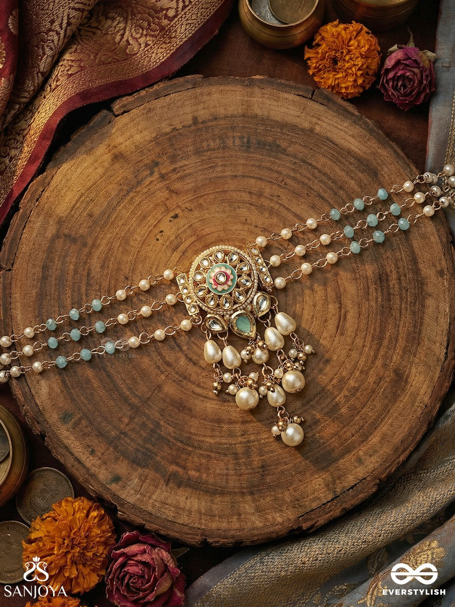 Taralprabha - Liquid Radiance - Delicate Necklace With Enamelled Medallion And Pearl Drop Cascade