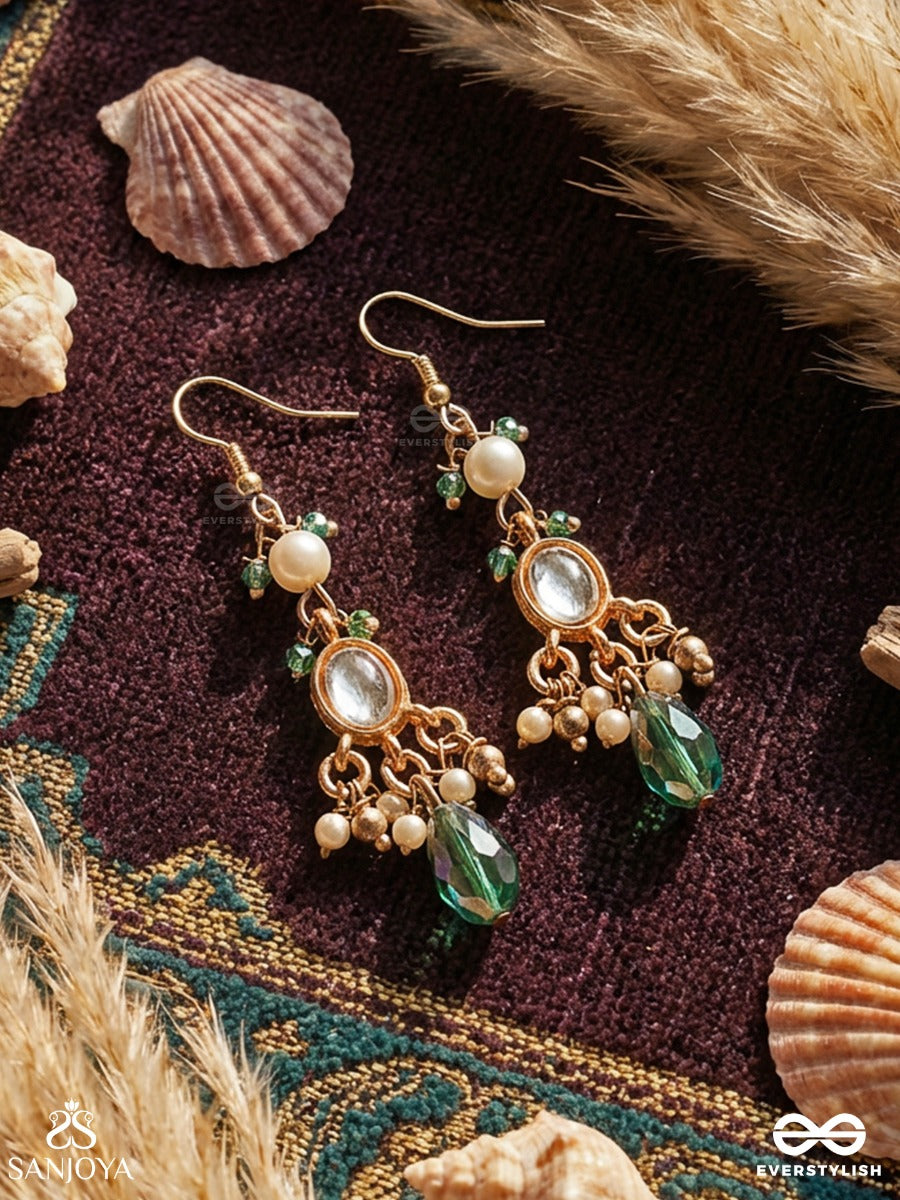 Kanakdhara - Golden Flow - Ornate Earrings With Polki Centre And Statement Drop Detail