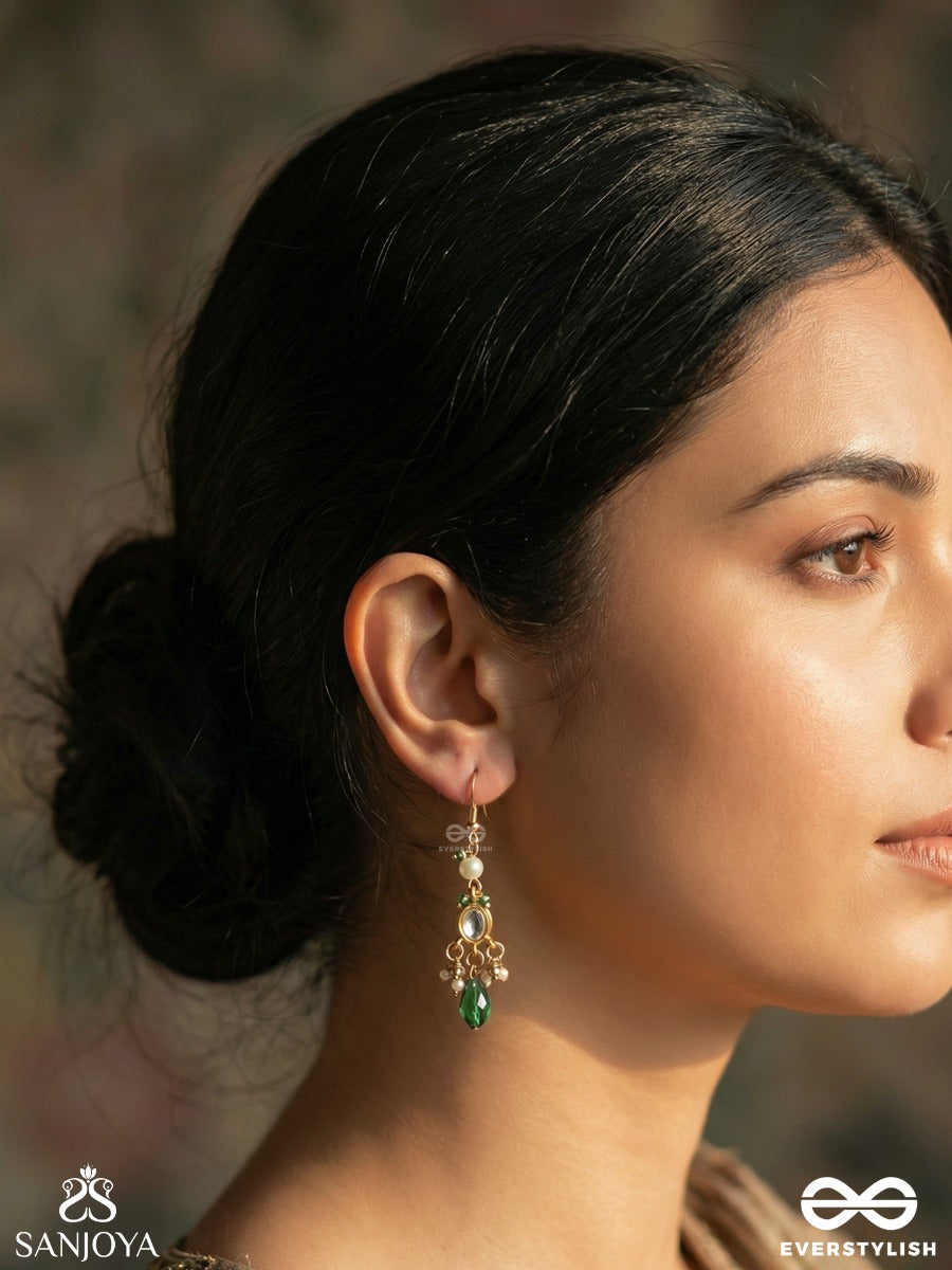 Kanakdhara - Golden Flow - Ornate Earrings With Polki Centre And Statement Drop Detail