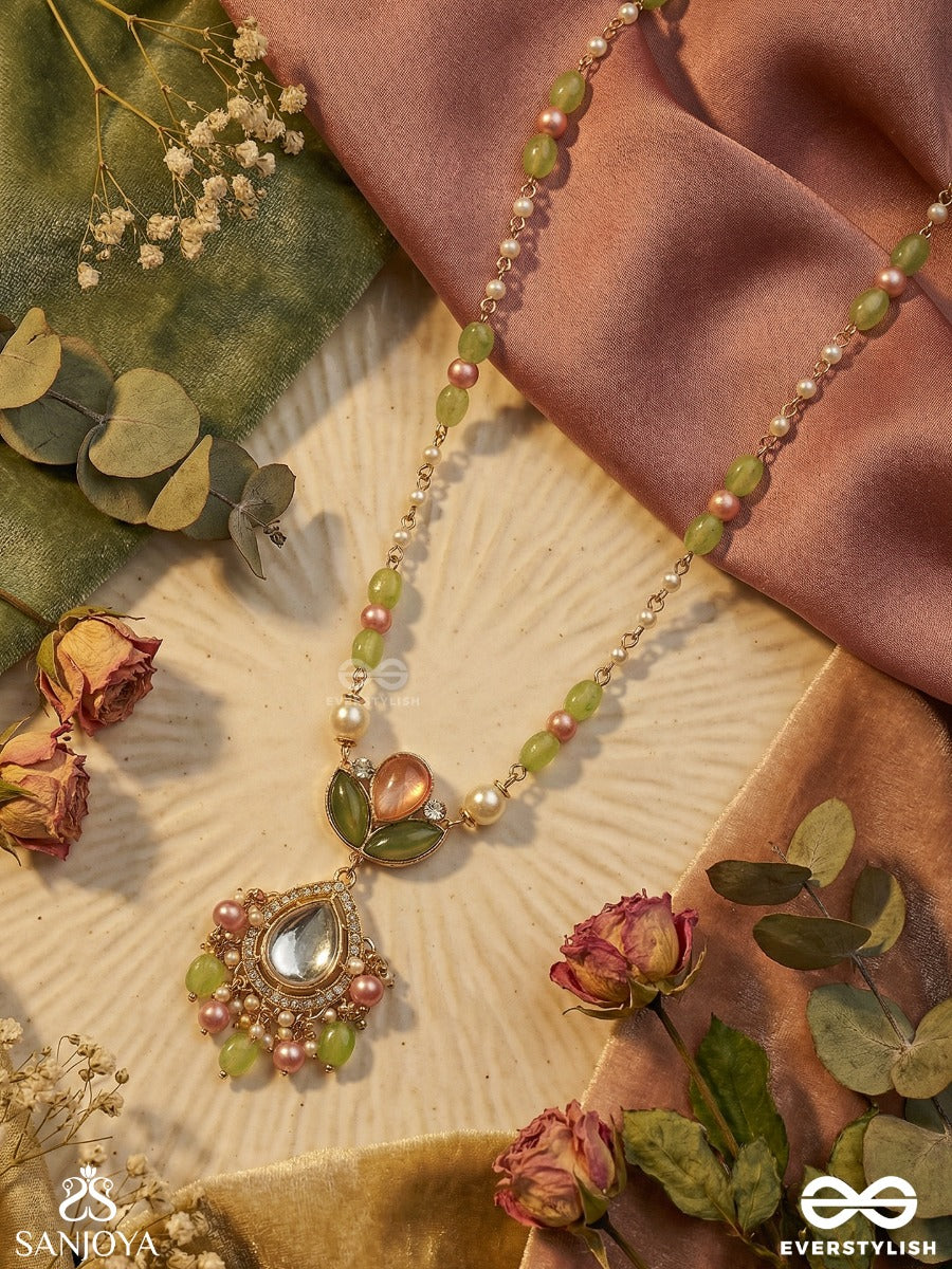 Pankhurila - Petal Line - Delicate Necklace With Colourful Beads And Floral Gemmed Drop