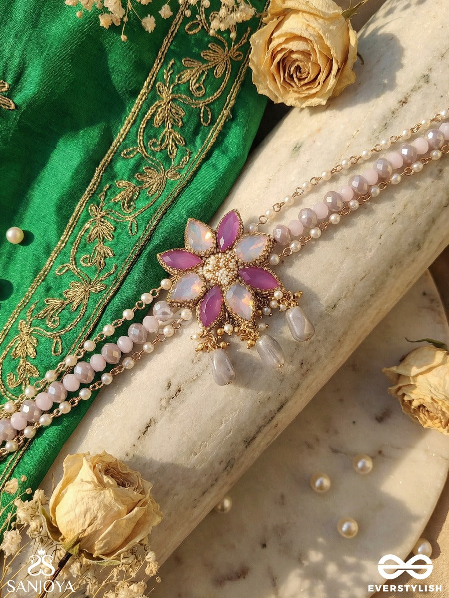Mrigakshi - Deer-Eyed Grace - Elegant Pearl Necklace With Gemmed Flower Centre And Subtle Drops