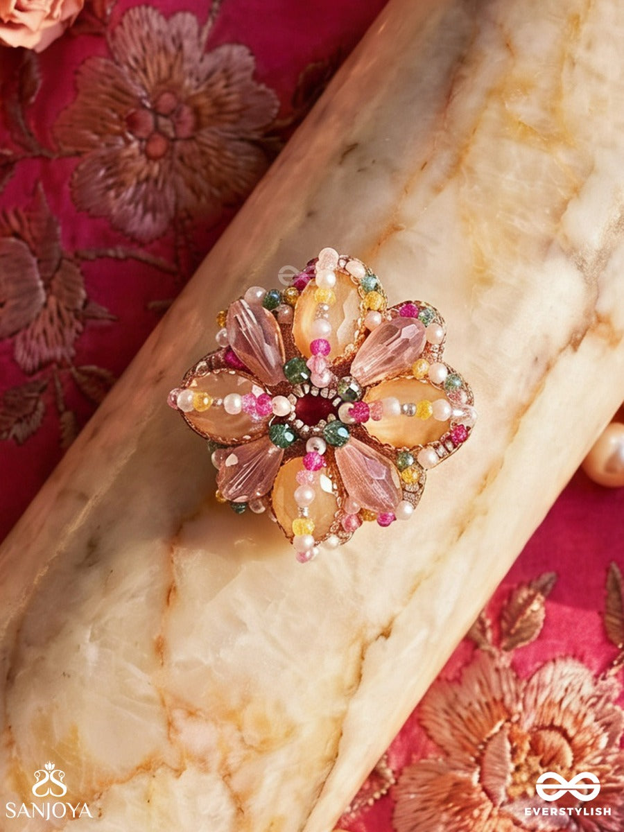 Rangmallika - Garland Of Colours - Statement Ring With Multi-Petal Gem Cluster And Colourful Accents