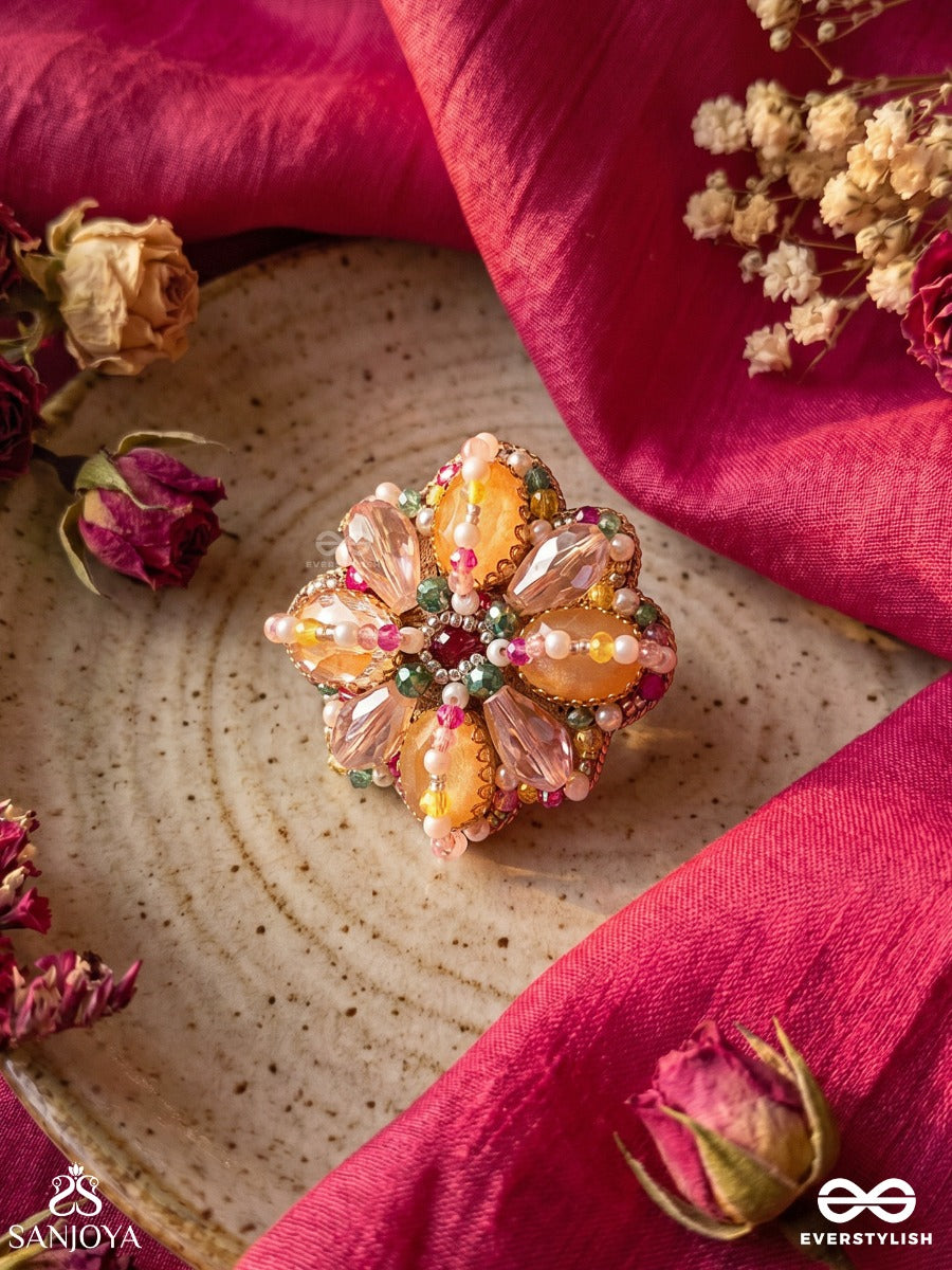 Rangmallika - Garland Of Colours - Statement Ring With Multi-Petal Gem Cluster And Colourful Accents