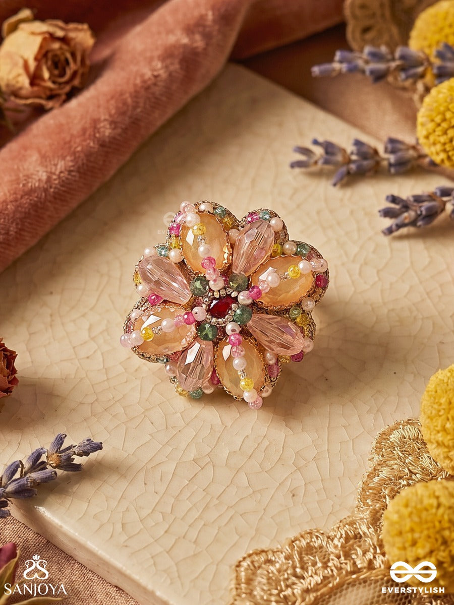 Rangmallika - Garland Of Colours - Statement Ring With Multi-Petal Gem Cluster And Colourful Accents