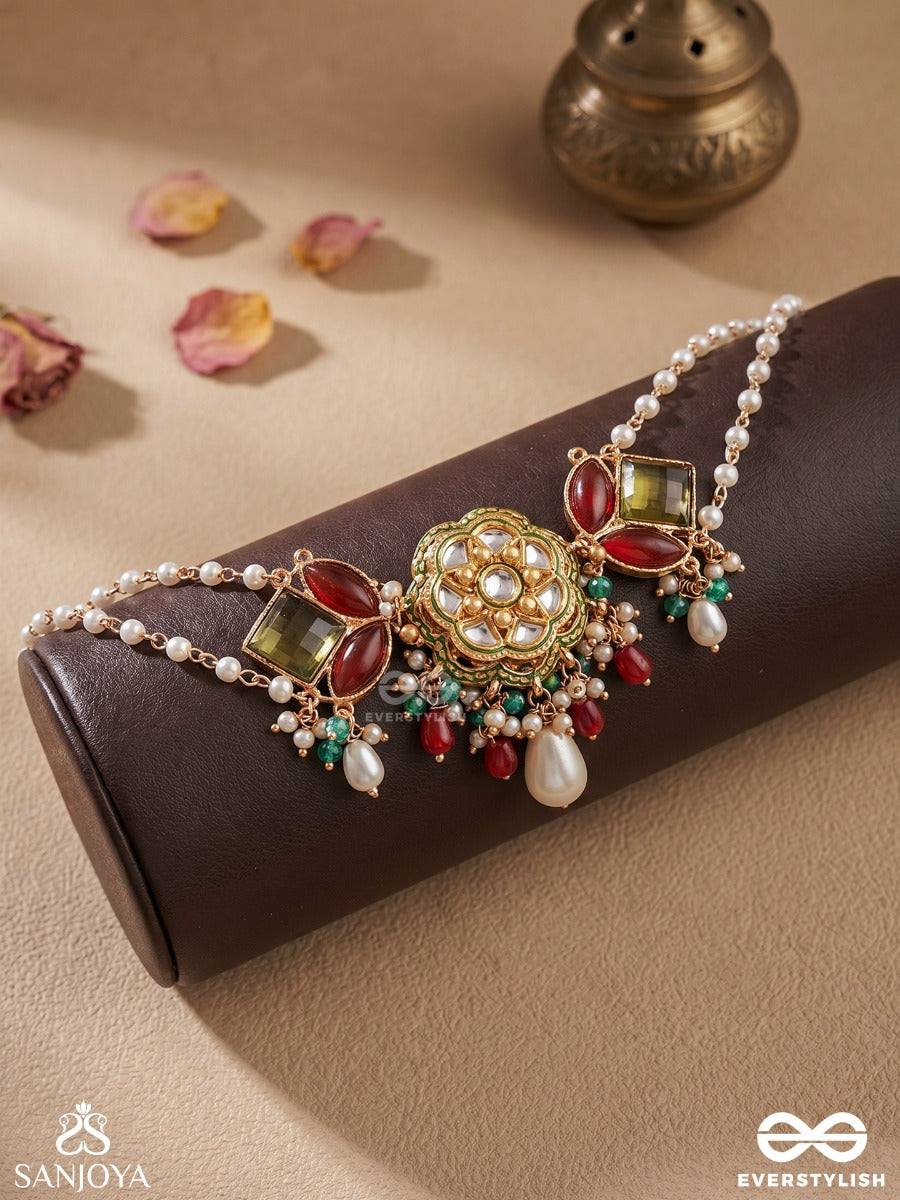 Chitravasini - One Adorned In Art - Decorative Necklace With Floral Motif And Faceted Gem Details