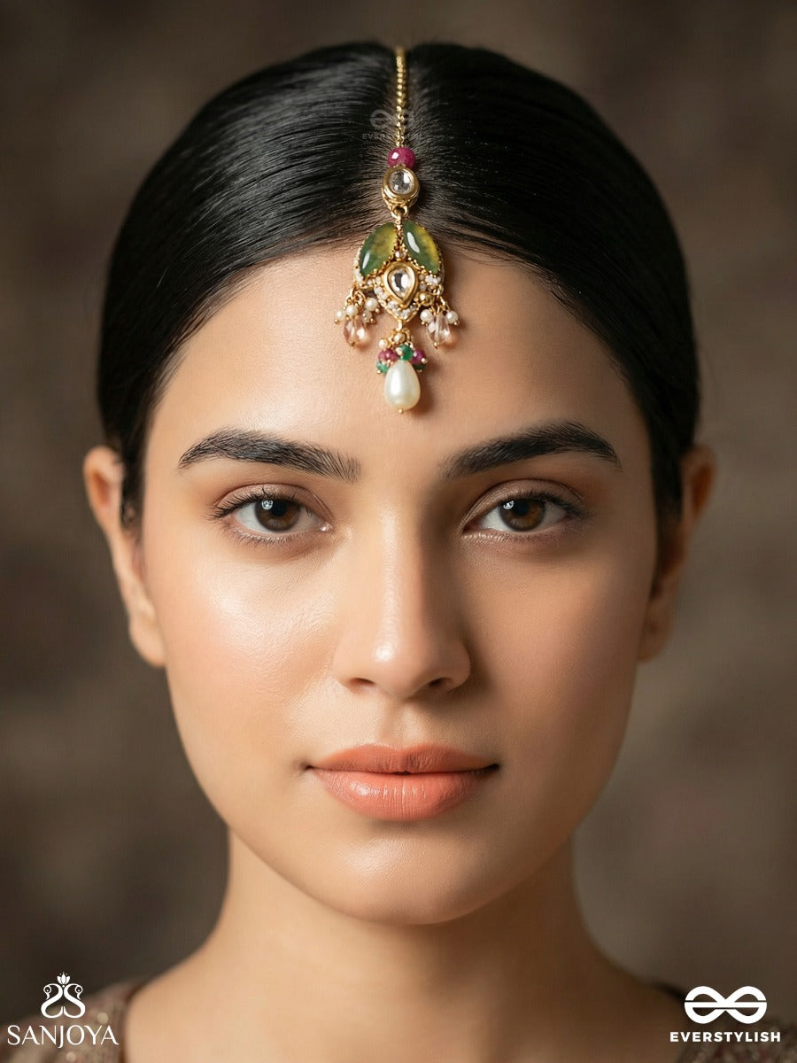 Chitrasmita - Artistic Charm - Festive Maangtika With Enamel Detail And Drop Pearl Accents