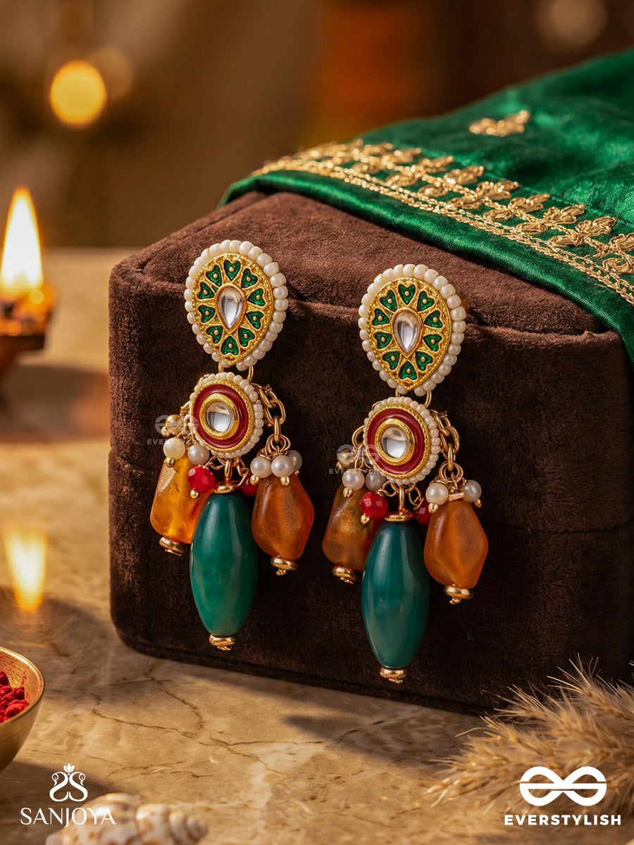 Surratika - Divine Adornment - Statement Earrings With Gemmed Panel And Drop Accent Clusters