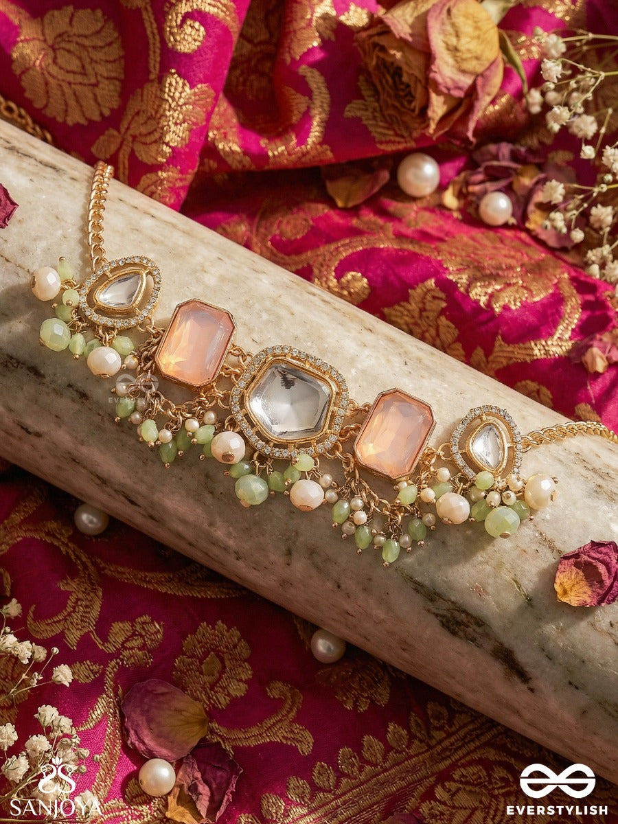 Mridulprabha - Soft Radiance - Delicate Necklace With Pastel Gem Panels And Pearl Cluster Accents