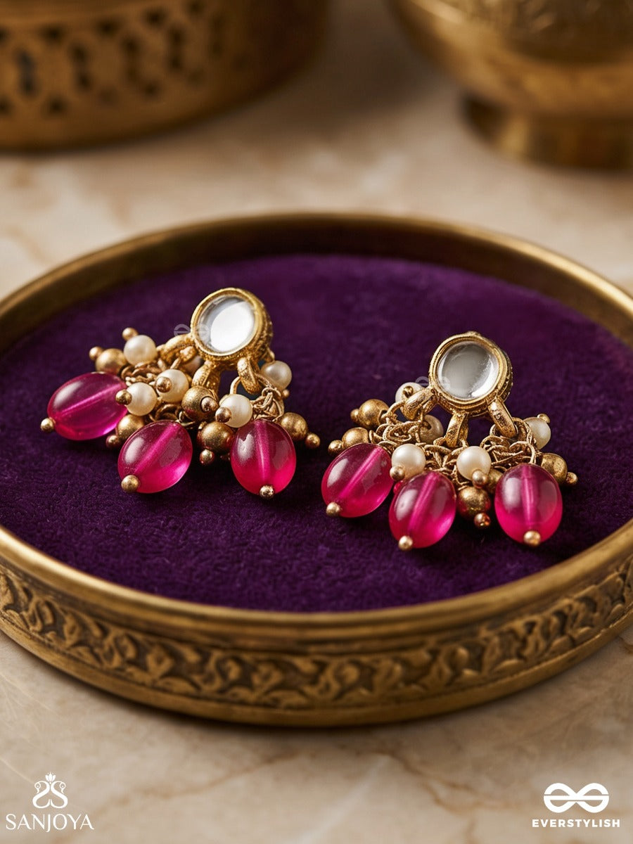 Maniraga - Melody Of Gems - Elegant Earrings With Faceted Red Stones And Pearl Accents