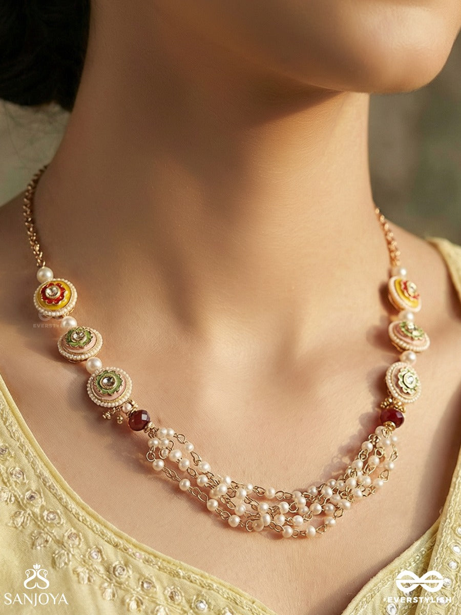 Manisutra - Jewel Thread - Elegant Necklace With Gemmed Panels And Layered Drop Chains